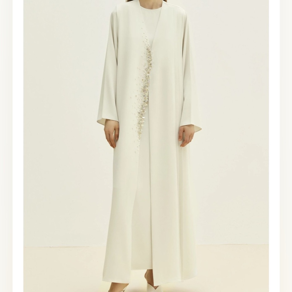 Elegant beaded apricot women's 4 piece abaya dress